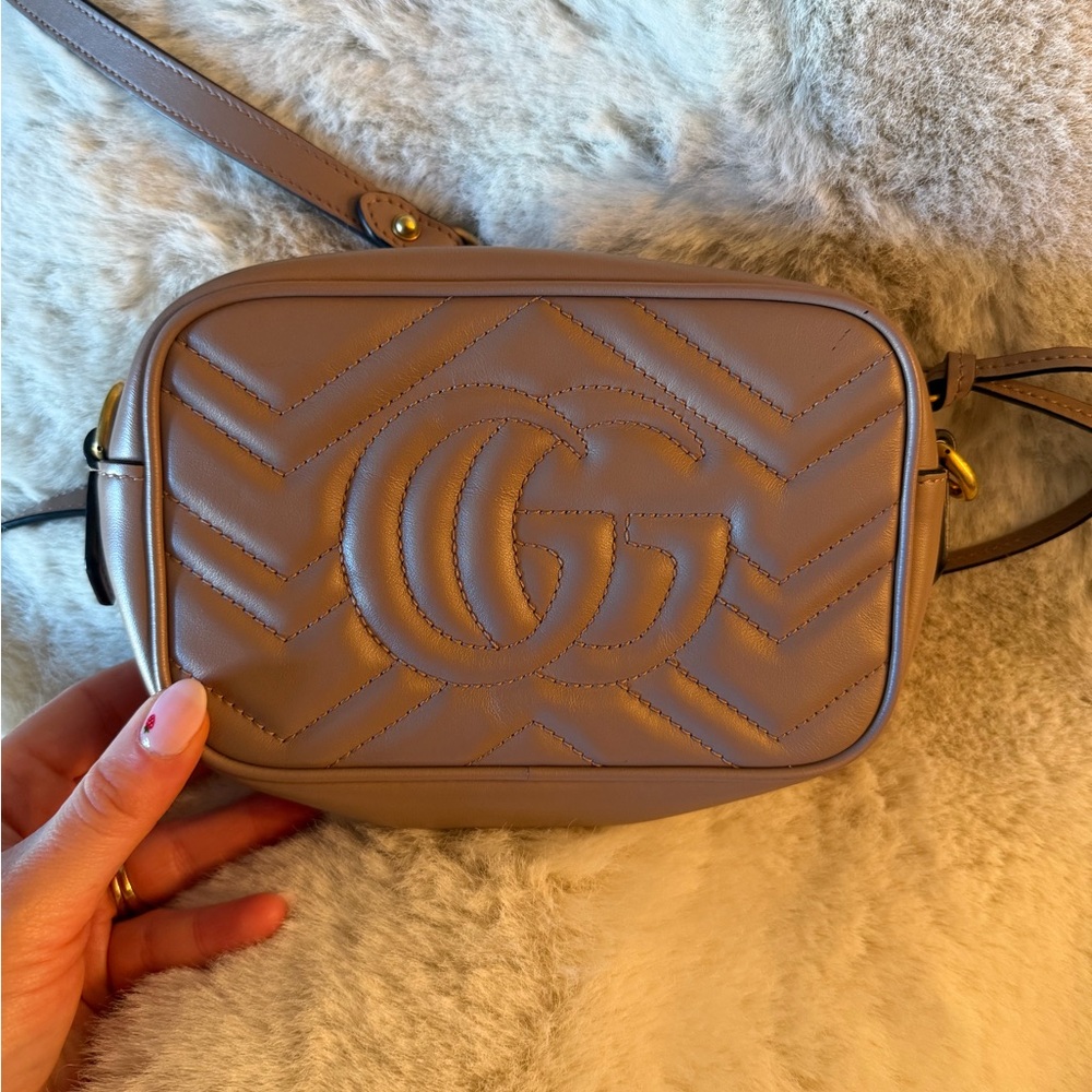 Gucci Taupe Quilted GG Marmont Crossbody Bag Mini - Picture 5 of 8